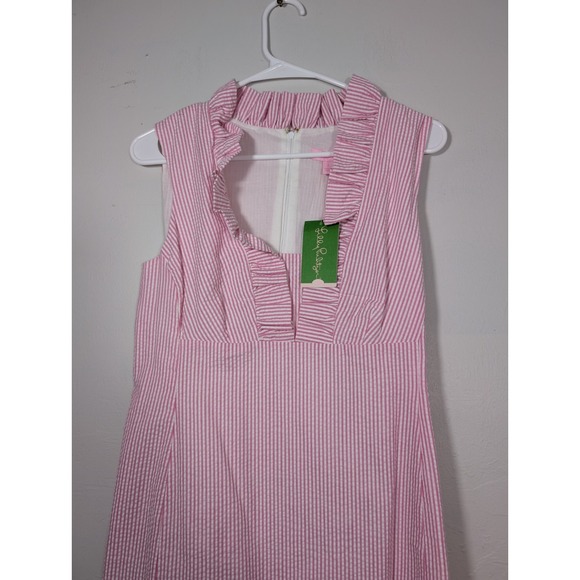 LILLY PULITZER Pink White Striped Sleeveless V-Neck Dress Size 6 New - Picture 3 of 10